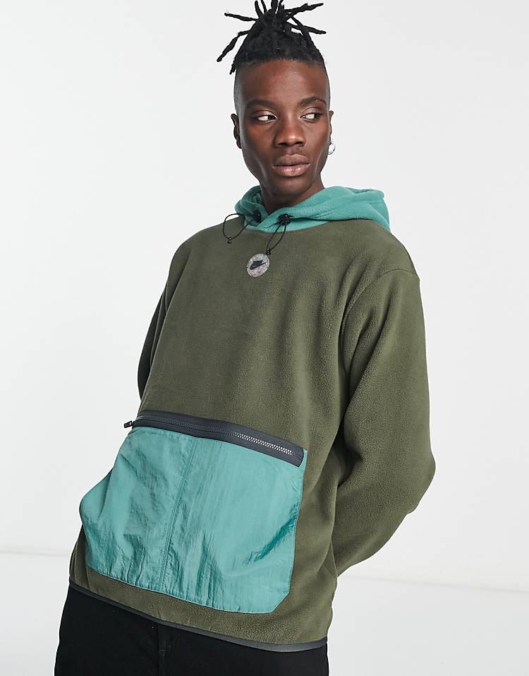 Nike Sports Utility hooded fleece in olive and blue